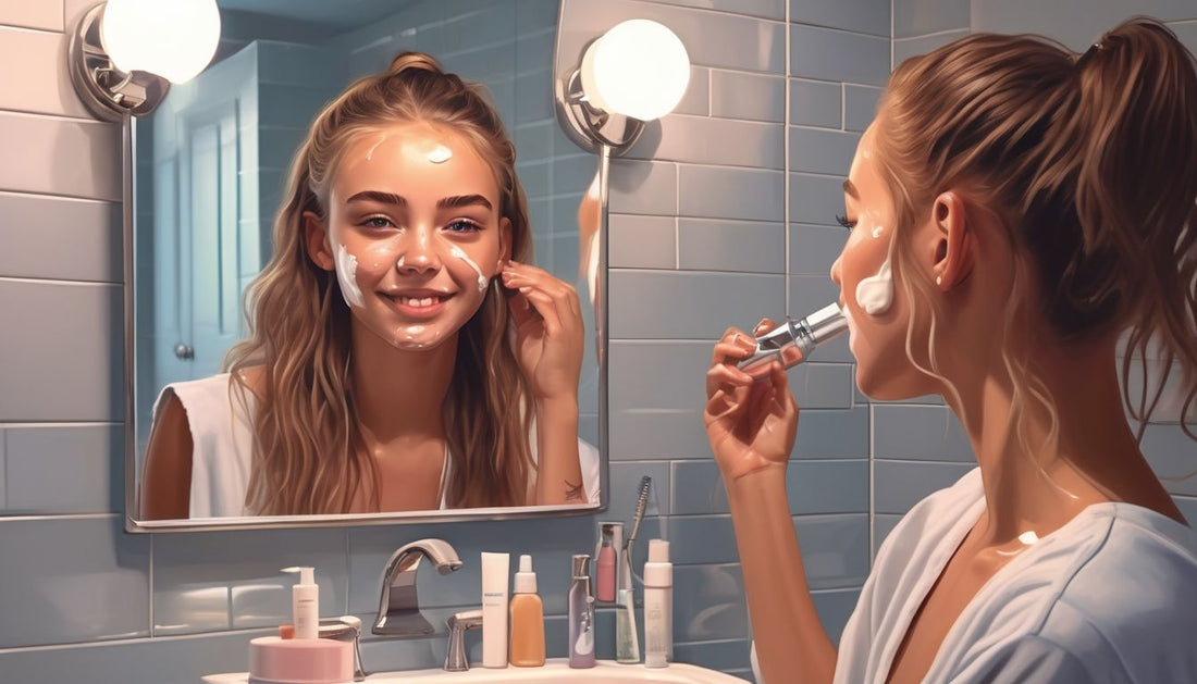 teenagers skincare routine bathroom mirror