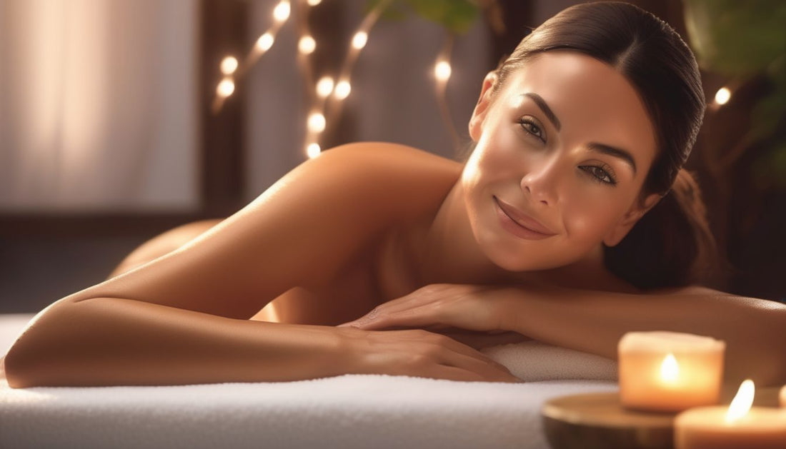 woman with glowing skin in a spa setting