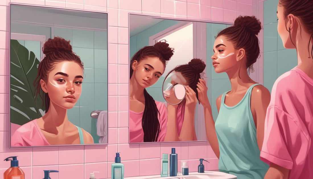 teenagers skincare routine bathroom mirror