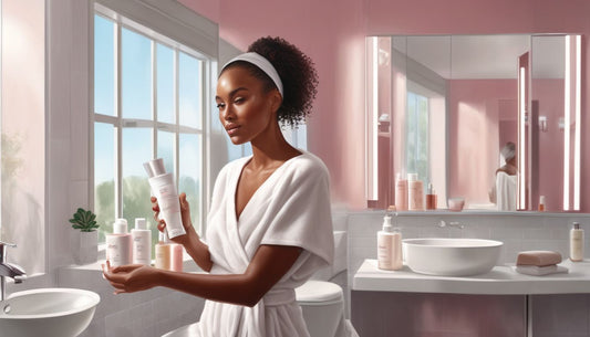 woman applying skincare products in bathroom