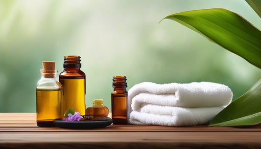 essential oils in spa setting with natural elements